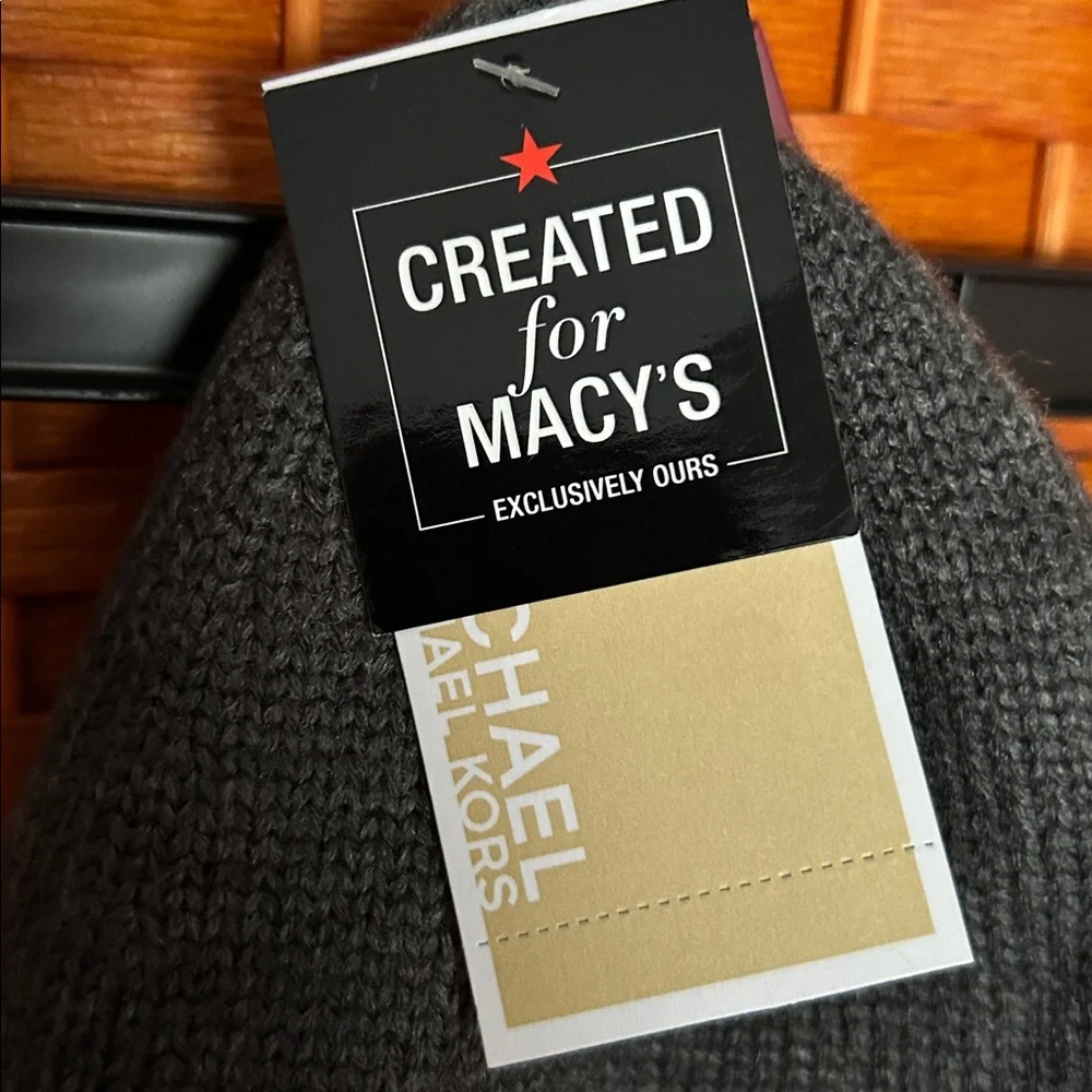 Michael Kors Grey Knit Beanie with Silver Metal Accents